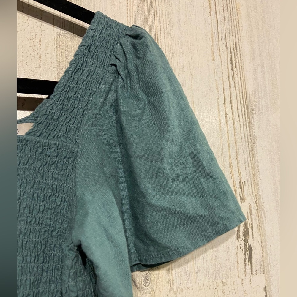 Madewell Blue Linen-Blend Lucie Smocked Peplum Top Blouse XS - Picture 5 of 9